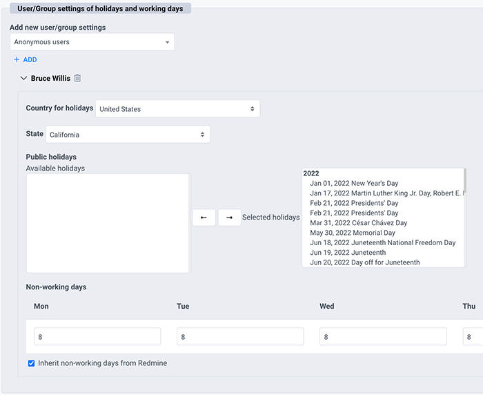 Gantt Public Holidays